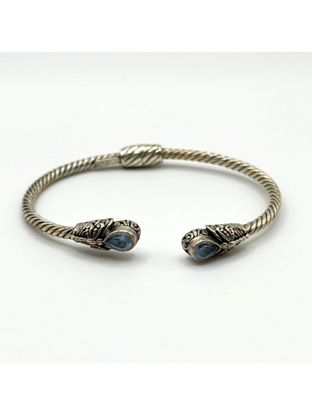 Novica Sterling Silver 925 Twisted Cuff Bracelet With Blue Gemstone Accents